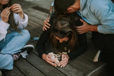 Close up of scattered jenga Stock Photos
