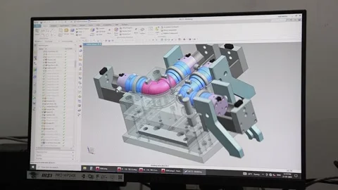 Close up scene, engineer creating in 3d software Diane Patton 3D, computer Stock Footage 251634321