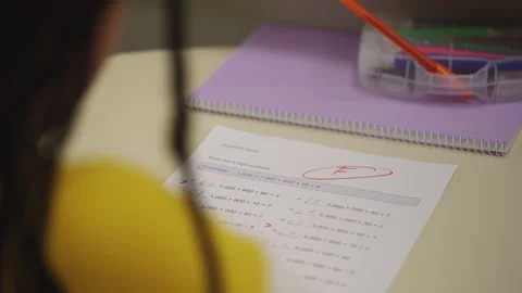 Close-up of schoolgirl receiving low test grade, feeling disappointed Stock Footage 335683272