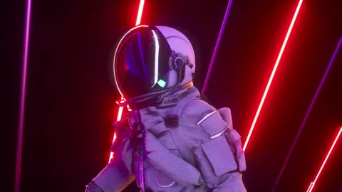 Close-Up Of Sci-Fi Neon Tunnel And Side View Astronaut Vídeos de archivo 267910189