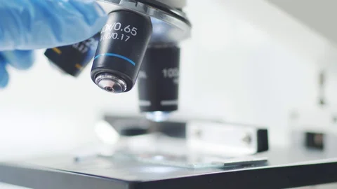 Close-up of scientific microscope. Labor... | Stock Video | Pond5