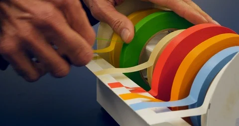 Close up on a scientist grabbing a piece of tape for an experiment in a 스톡 동영상 101069974