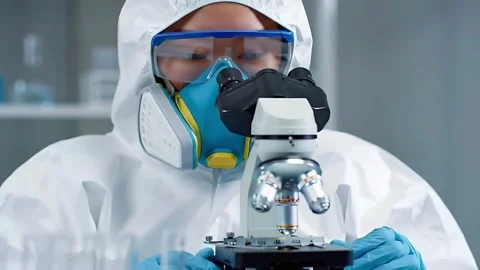 Close Up of a Scientist Looking Through a Microscope. Stock Footage 316886056