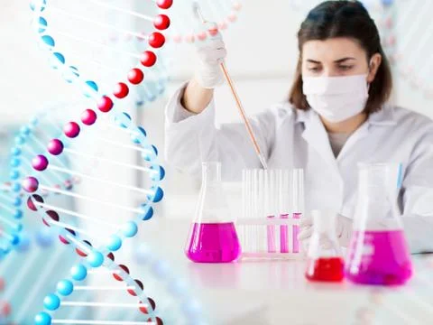 Close up of scientist making test in lab Foto stock