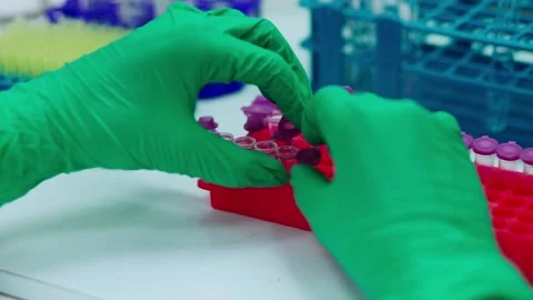 Close up scientist moving Micro Centrifuge Tube for PCR test in Biosafety cabine Stock Footage 131551022