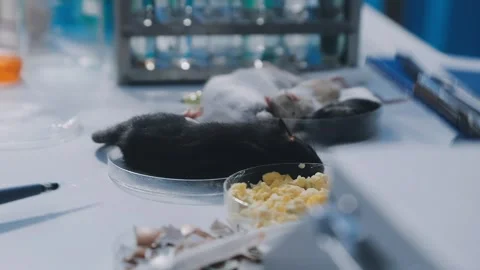 Close-up of scientist performing laboratory testing on a white mouse in a m.. Stock Footage 336564929