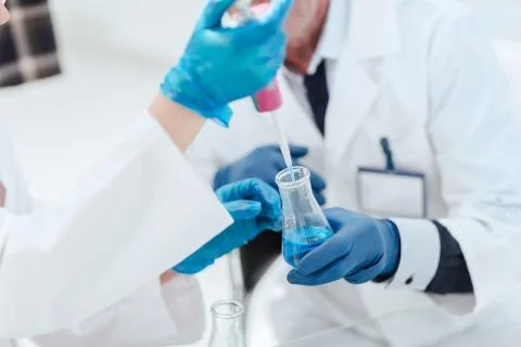 Close up. scientists are testing a new vaccine . Stock Photos