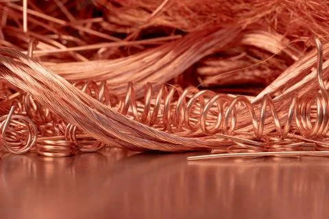 Close-up scrap copper wire raw materials metals industry Stock Photos