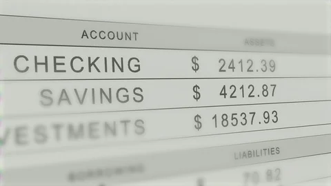 Close up of screen with bank accounts - as checking, savings and Stock Footage 125472776