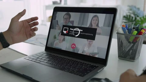 Close up screen computer videocall conference connection problem Stock Footage 152531212