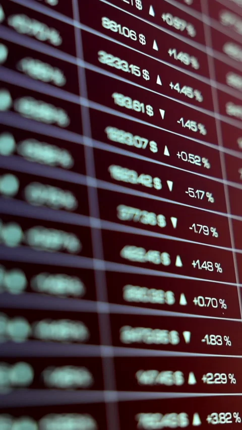 Close-up screen with financial figures, blue spreadsheet, stock market dat Stock Footage 345580150