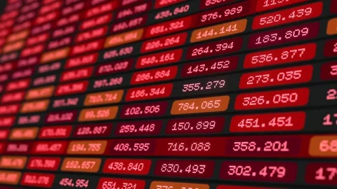 Close up screen with financial or scientific data, red table, market data, price Stock Footage 329787610