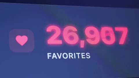 Close-up of a screen showing a high count of favorites. Stock Footage 336969792