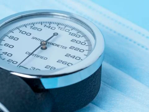 Close-up of the screen from the tonometer lying on the protective masks, a de Stock Photos