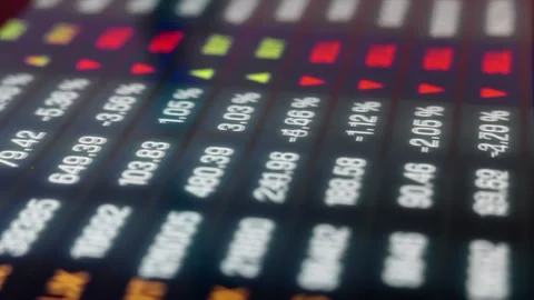 Close-up screen with transaction data on the screen, buy and sell signs Vídeo Stock 345580147