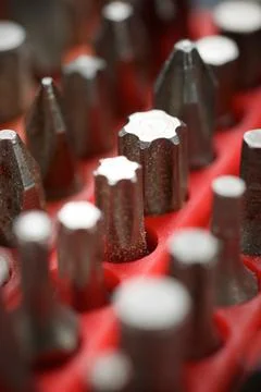 Close-up of screwdriver bits for fastening screws. Stock Photos