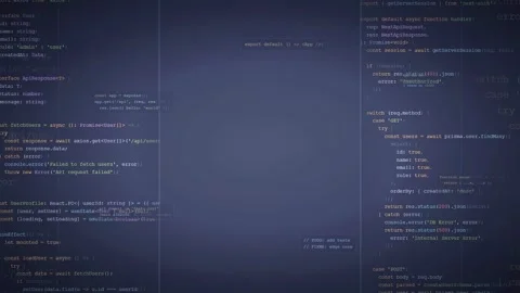 Close up of scrolling computer code on a dark screen for software development Stock Footage 339976559