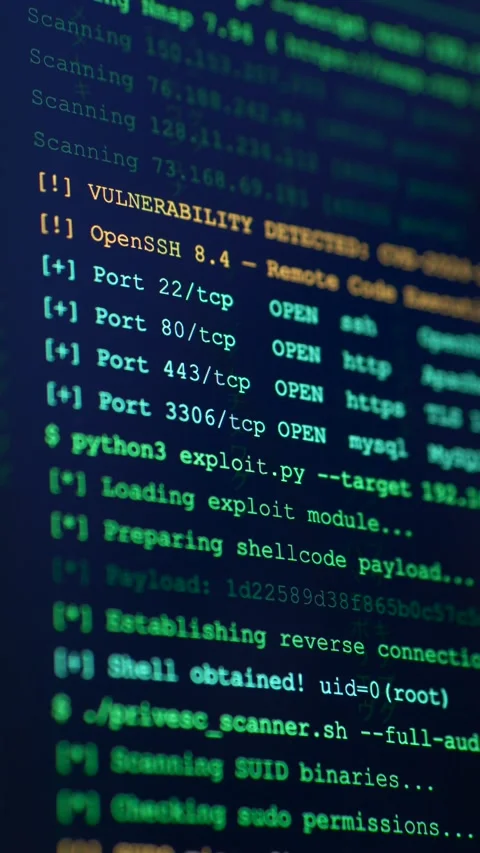 Close-up of scrolling green code symbolizing real-time threat monitoring, data Stock Footage 332901213