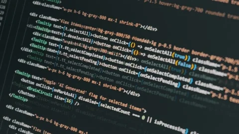 Close Up Scrolling React Javascript Code On Dark Screen For App Development Stock Footage 328253561