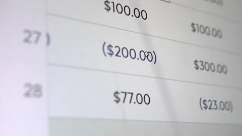 Close-up of scrolling through a budgeting spreadsheet. Finance worksheet. Stock Footage 343555781