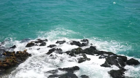 Close up of sea waves, rocks and stones in Morocco, Atlantic ocean. Landscape Stock Footage 244749875