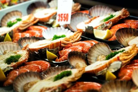 Close up on seafood platter Foto stock