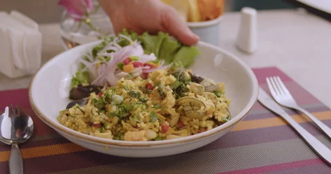 Close-Up of Seafood Rice – High-Definition Culinary Footage Stock Footage 291197902
