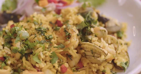 Close-Up of Seafood Rice – High-Definition Culinary Footage Stock Footage 291199012
