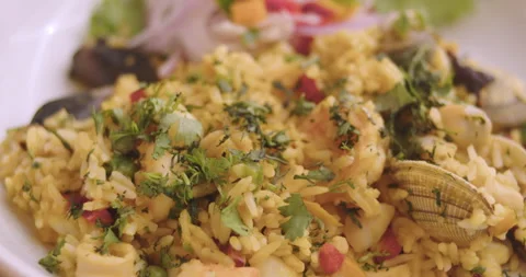 Close-Up of Seafood Rice – High-Definition Culinary Footage Stock Footage 291199028