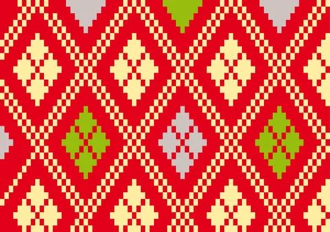 Close-up seamless pixel retro pattern and folk art design, flat line vector. 스톡 일러스트