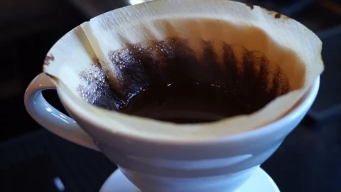 Close up of second pour over V60 alternative coffee brew style Video stock 85616362