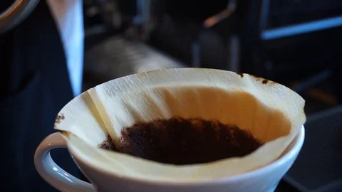 Close up of second pour over V60 alternative coffee brew style Stockbeeldmateriaal 85617409