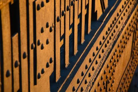 Close up of section of bridge plates with rivets Stock Photos