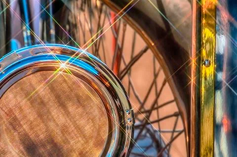 Close up of a section of a copper plated antique car Stock Photos