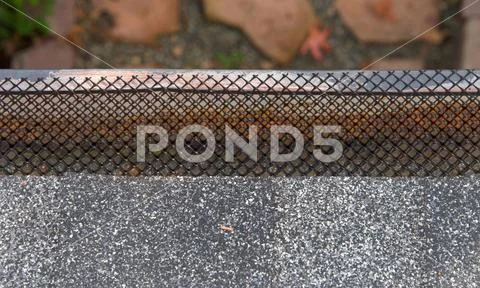 Close up on section of rain gutter on residential home, free of leaves and de Stock Photos