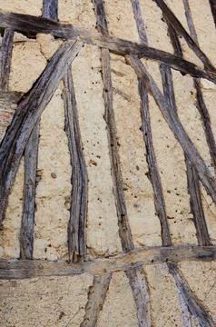 Close-up of a section of wall of a medieval house in a French village Stock Photos