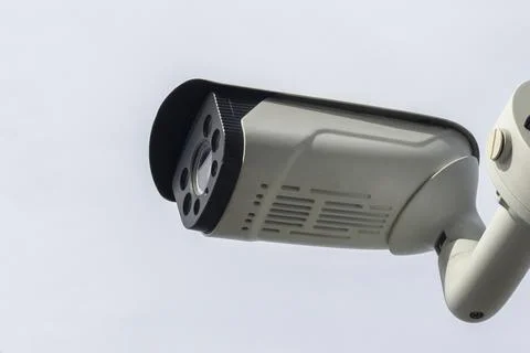 Close-up of security surveillance camera, CCTV camera in the city Stock Photos