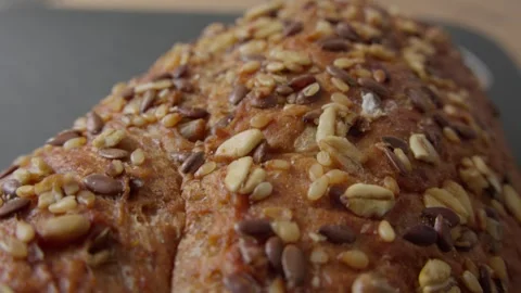 Close-up of Seed-Crusted Multigrain Bread Stock Footage 285566321