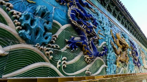 Close-up seeing the Nine Dragons Screen in Beihai Park, Beijing, China Stock Footage 67520329