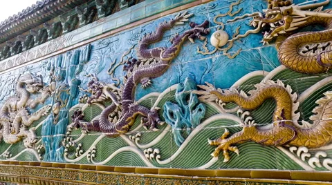 Close-up seeing the Nine Dragons Screen in Beihai Park, Beijing, China Stock-Footage 67522135