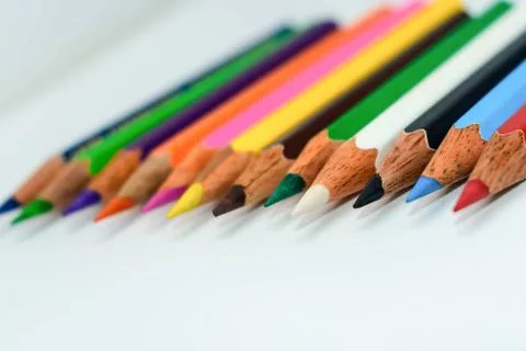  Close-up of a selection of Multi Colored pencils crayons, stick together ... 스톡 사진