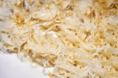 Close-up, Selective focus egg noodles on the white plate Foto stock