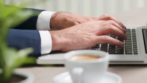 Close up, selective focus, of male hands typing on keyboard Video stock 109604394