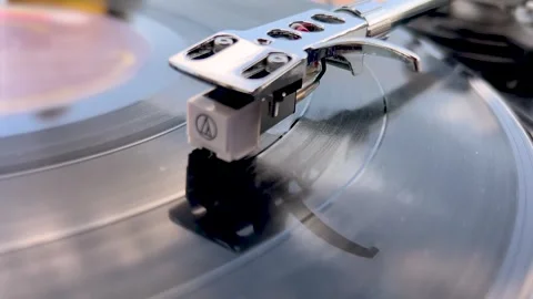 Close up selective focus on Vinyl player on long play Stock Footage 297863223