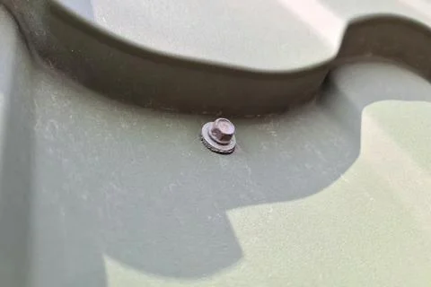 Close-up of a self-tapping screw with washer and gasket for waterproof roof Stock Photos