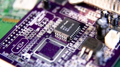 Close-up. Semiconductor board. Microchips on an electronic board. Stock Photos