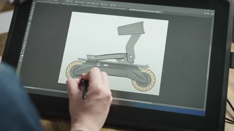 Close-up, a senior designer creates a style for a new product. A graphics tablet Stock Footage 173479365