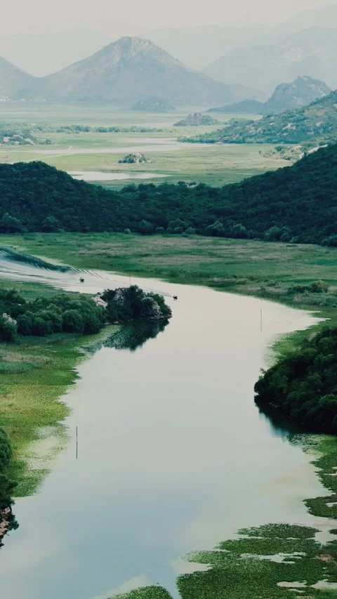 Close up of Serene River Valley with mountains in Pavolva Strana Stock-Footage 344007615