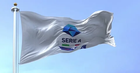 Close-up of the Serie A TIM flag waving in the wind. Stock Footage 214948490