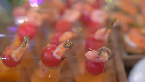 Close up at the served table with different appetizers, tasty food Stock Footage 151265639